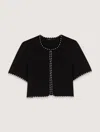 Maje Cropped Cardigan In Black/ecru