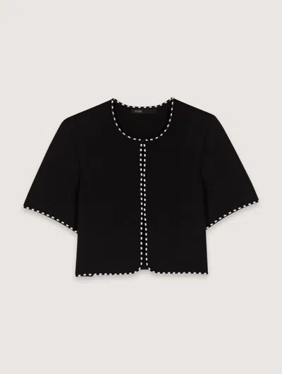 Maje Cropped Cardigan In Black/ecru