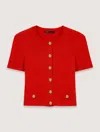 Maje Cropped Cardigan With Gold Buttons In Red