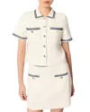 Maje Cropped Contrasting Trim Cardigan In Ecru