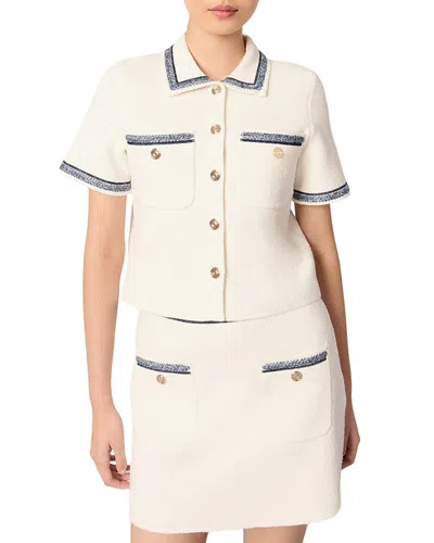 MAJE CROPPED CONTRASTING TRIM COLLARED CARDIGAN