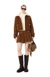 Maje Womens Camel Cropped Shearling-collar Cord Jacket In Brown