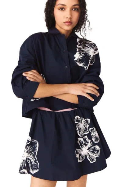 Maje Cropped Cotton Shirt In Blue