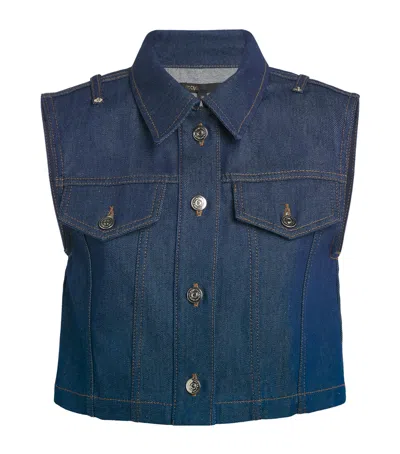 Maje Cropped Denim Jacket In Blue