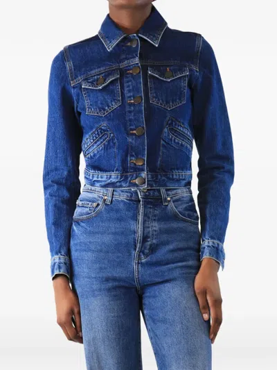 Pre-owned Maje Cropped Denim Jacket In Blue