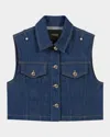 Maje Denim Cropped Jacket In Navy