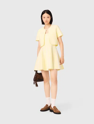 Maje Cropped Fancy Knit Cardigan In Yellow