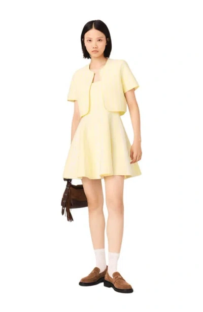 Maje Cropped Fancy Knit Cardigan In Yellow