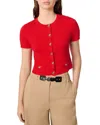 Maje Cropped Cardigan With Gold Buttons In Red