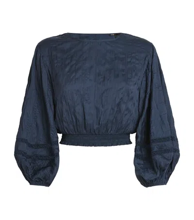 Maje Cropped Lace-detail Blouse In Blue