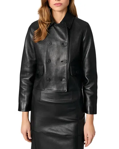 Maje Cropped Leather Jacket In Black