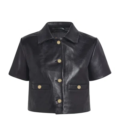 Maje Cropped Leather Jacket In Black