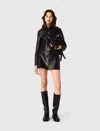 Maje Cropped Leather Jacket In Brown