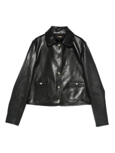 Maje Cropped Leather Jacket In Black