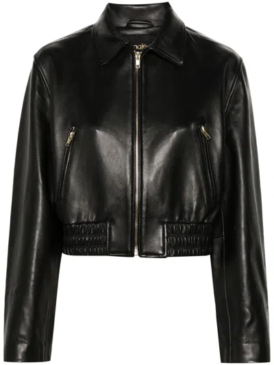 Maje Cropped Leather Jacket In Black