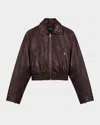 Maje Vintage Leather Jacket In Brown