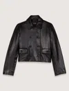Shop Maje Cropped Leather Jacket In Noir