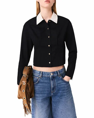 Maje Cropped Poplin Shirt In Black