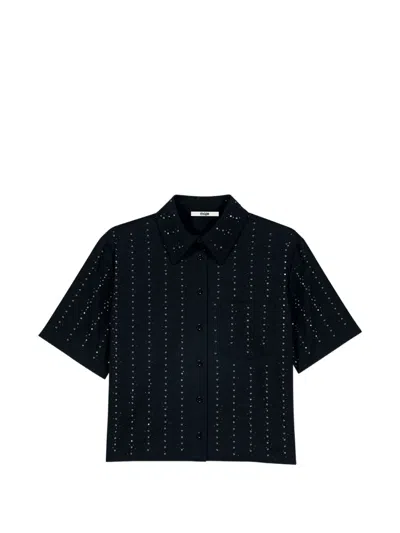 Maje Cropped Rhinestone Cotton Shirt In Black