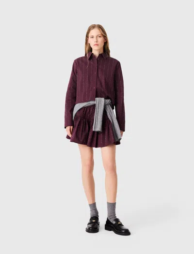 Maje Cropped Rhinestone Cotton Shirt In Burgundy