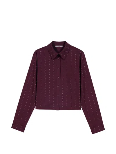 Maje Cropped Rhinestone Cotton Shirt In Red