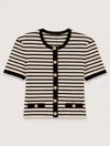 Maje Striped Short-sleeve Cardigan In Ecru/navy Blue