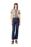 Maje Striped Short-sleeve Cardigan In Ecru/navy Blue
