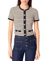 Maje Striped Short-sleeve Cardigan In Ecru/navy Blue