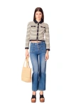 Maje Cropped Rib Knit Cardigan In Navy/ecru