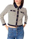 Maje Womens Bleus Cropped Stripe Ribbed-knit Cardigan In Navy Ecru