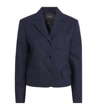 Maje Cropped Sequin Blazer In Blue