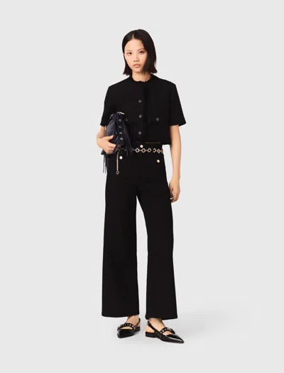 Maje Cropped Shiny Tweed Jacket In Black