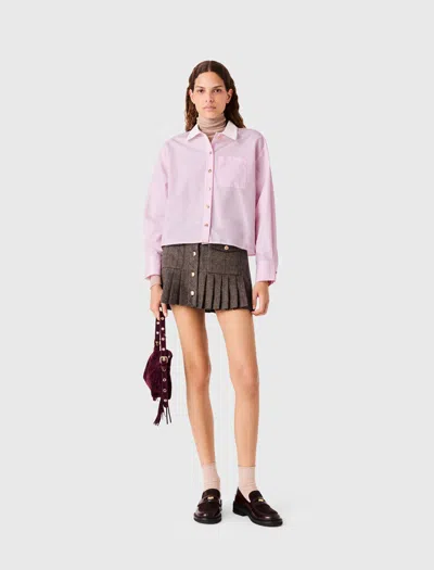 Maje Cropped Shirt With Contrast Collar In Pink