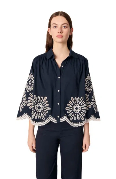 MAJE MAJE CROPPED BLOUSE WITH CROCHET DETAIL