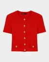 Maje Cropped Cardigan With Gold Buttons In Red