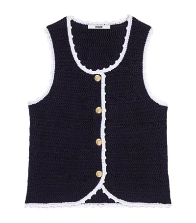 Maje Cropped Sleeveless Cardigan In Blue