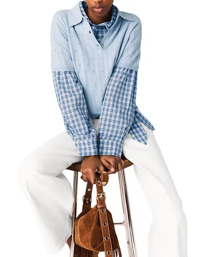 Maje Cropped Sweater With Rhinestones In Gray