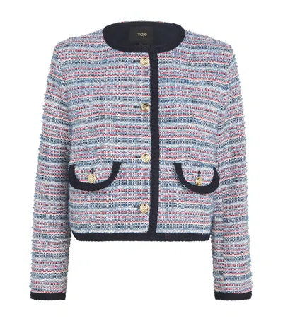 Maje Cropped Tweed Jacket In Blue