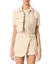 Maje Womens Metallic Tweed-textured Cropped Cotton-blend Jacket Beige In Beige