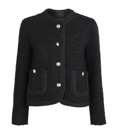Maje Cropped Tweed Jacket In Black