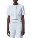 Maje Victorine Tweed Short-sleeve Blazer In Blue Sky