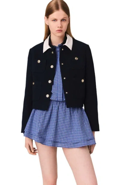 MAJE MAJE CROPPED TWEED JACKET WITH REMOVABLE COLLAR
