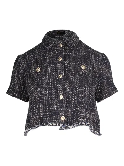 Pre-owned Maje Cropped Tweed Top In Blue