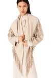 Maje Cropped Wool Coat With Removable Scarf In Neutral