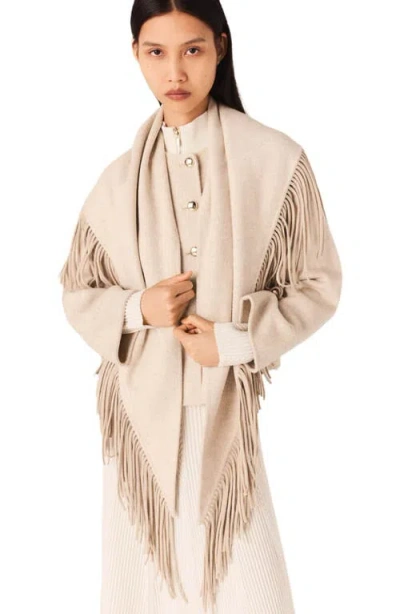 Maje Cropped Wool Coat With Removable Scarf In Neutral