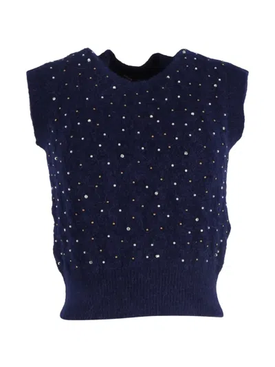 Pre-owned Maje Crystal-embellishmnt Vest In Blue