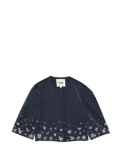 Maje Crystal-embellished Cropped Jacket In Blue