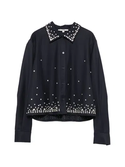 Maje Crystal-embellished Cropped Shirt In Blue