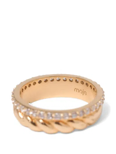 Maje Crystal-embellished Twisted-band Ring In Gold