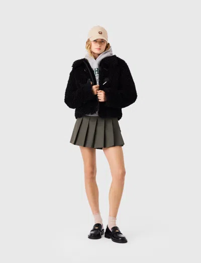 Maje Curly Faux Fur Jacket In Black